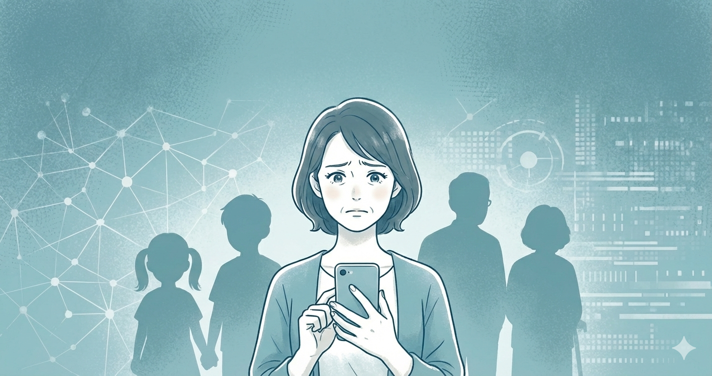 スマホを見て困っている40代女性　
