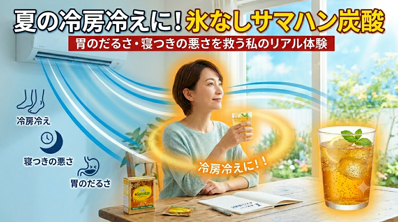 冷房の中でサマハンを飲む女性